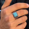 Bague homme acier chevaliere celtique turquoise