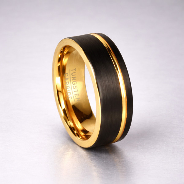 Bague de mariage tungstène noire rainurée (Dupliqué)