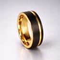 Bague Alliance en Carbure de Tungstène Noir et Or Finition Brossée