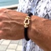 Bracelet femme cuir fermoir manille marin acier