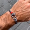 Noir Bracelet corde fermoir manille marin acier