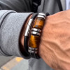 D Bracelet homme cuir tresse noir noeud marin fermoir acier