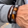 D Bracelet homme cuir tresse noir noeud marin fermoir acier
