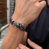 Bracelet cuir noir squelette motard fermoir acier