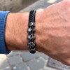Bracelet homme biker cuir noir tete de mort fermoir Acier