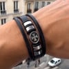 Bracelet cuir noir cordons croix de malte
