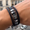 Bracelet cuir noir cordons croix de malte