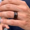 Bague homme Tungstène noir avec 2 lignes de Bois