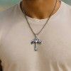 Pendentif Homme croix coeur ailes ange acier