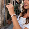 Bracelet femme ceramique blanche polie bords dore magnetique