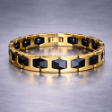 Bracelet homme ceramique noir maillons magnetique plaque or