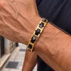 Bracelet homme ceramique noir maillons magnetique plaque or