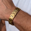 Bracelet homme acier plaque or magnetique aimante