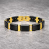 Bracelet homme ceramique noir magnetique 2ton plaque or