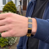 Bracelet homme ceramique noir magnetique 2ton plaque or