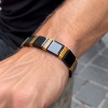Bracelet homme ceramique noir magnetique 2ton plaque or