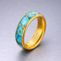 Bague homme tungstene anneau ruban turquoise a graver