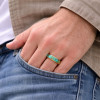 Bague homme tungstene anneau ruban turquoise a graver