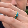Bague homme tungstene anneau ruban turquoise a graver