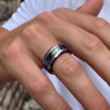 6mm Bague couple personnalisee tungstene noir nacre abalone
