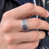 Bague homme argent dome tournant double ligne motif grecque