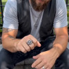 Bague argent chevaliere homme biker tete de mort croix de malte