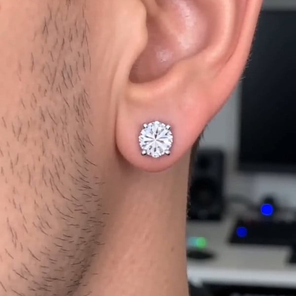 Boucles d'oreille clous homme argent zirconium - paire
