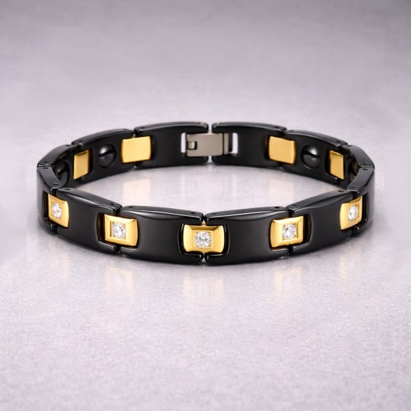 Bracciale da donna in ceramica nera con placca in oro