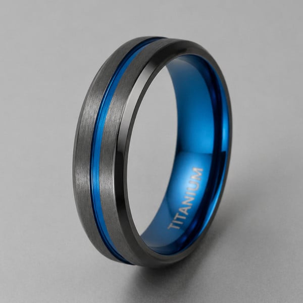 Bague alliance titane bicolore bleu et noir – élégance moderne