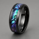 Bague alliance homme titane noir 8mm avec nacre abalone – élégance naturelle et moderne