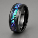 Bague alliance homme titane noir 8mm avec nacre abalone – élégance naturelle et moderne