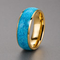 Bague alliance dôme en carbure de tungstène plaqué or 8mm – turquoise naturelle et élégance lumineuse