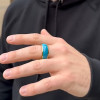 Bague alliance dôme en carbure de tungstène plaqué or 8mm – turquoise naturelle et élégance lumineuse