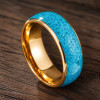 Bague alliance dôme en carbure de tungstène plaqué or 8mm – turquoise naturelle et élégance lumineuse