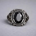 Men's Signet Ring 925 Silver – Black Onyx and Carved Detail – Adjustable Size