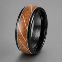 Bague alliance homme en carbure de tungstène noir 8mm – bois de chêne naturel et élégance authentique
