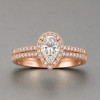 Bague de fiançailles halo goutte d’eau double anneaux en argent 925 – élégance modulable et éclat raffiné