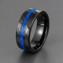 Bague Homme Tungstène Noir Martelé Opale Bleue 8mm Personnalisée