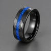 Bague Homme Tungstène Noir Martelé Opale Bleue 8mm Personnalisée