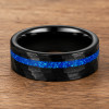 Bague Homme Tungstène Noir Martelé Opale Bleue 8mm Personnalisée