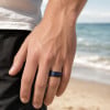 Bague Homme Tungstène Noir Martelé Opale Bleue 8mm Personnalisée