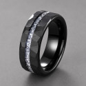 Bague Homme Tungstène Noir Martelé Pierre Minérale 8mm Personnalisée