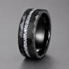 Bague Homme Tungstène Noir Martelé Pierre Minérale 8mm Personnalisée
