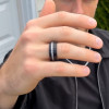 Bague Homme Tungstène Noir Martelé Pierre Minérale 8mm Personnalisée