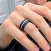 Bague Homme Tungstène Noir Martelé Pierre Minérale 8mm Personnalisée