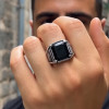 Bague argent ouvert chevalière homme onyx noire
