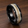 Bague Homme Tungstène Noir Corne Naturelle & Fibre Argentée