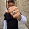 Bague Homme Tungstène Noir Corne Naturelle & Fibre Argentée