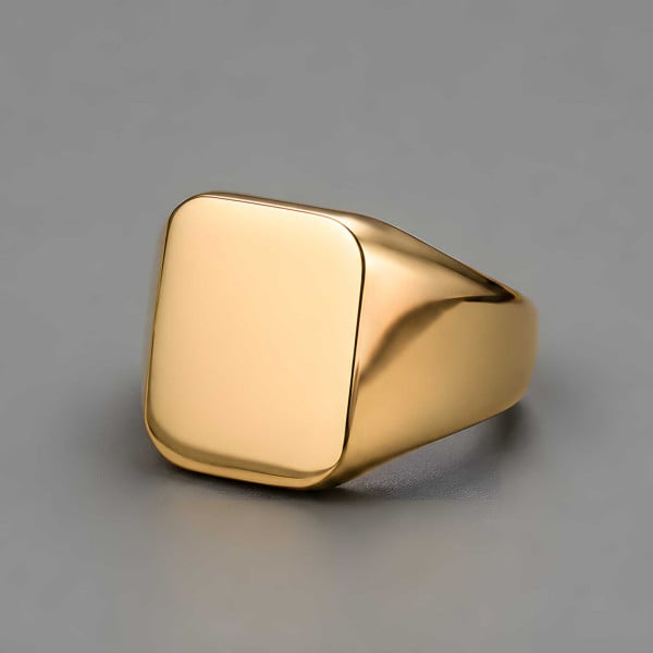 Bague homme chevaliere acier poli plaque or personnalisable