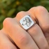 Bague homme chevaliere acier poli plaque or personnalisable